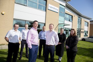 New JM Glendinning recruits with company director, Dean Hartley, and MD, Neil Forrest, outside their Newcastle premises 